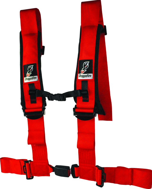 DragonFire Racing Harness- H-Style- 4-point- EZ-Adjust- 3in Buckle- Red DragonFire Racing Seat Belts & Harnesses