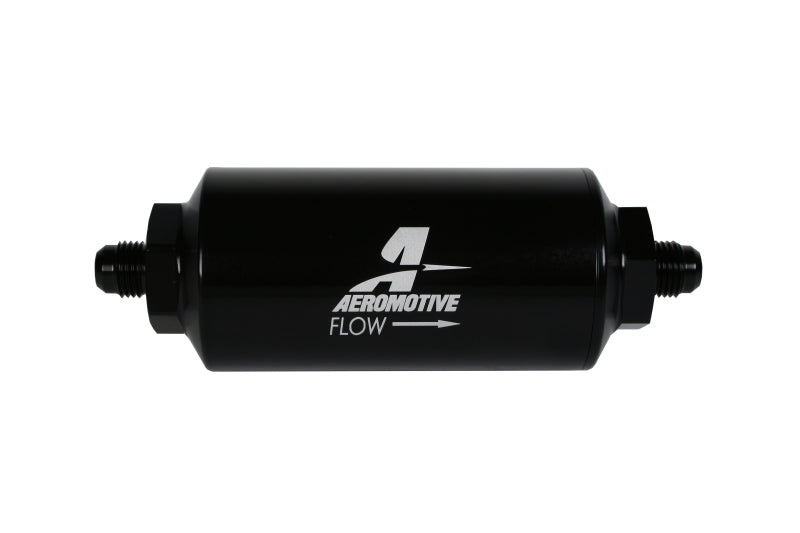 Aeromotive In-Line Filter - (AN-6 Male) 10 Micron Fabric Element Bright Dip Black Finish Aeromotive Fuel Filters