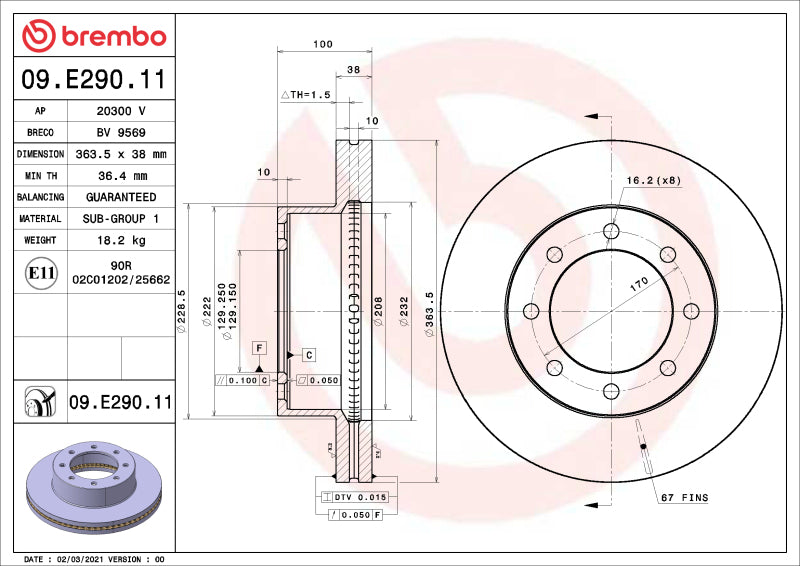 Brembo OE 18-22 Ford F-250 Super Duty/13-15 F-350 Super Duty UV Coated Brake Disc - Front Brembo OE Brake Rotors - OE