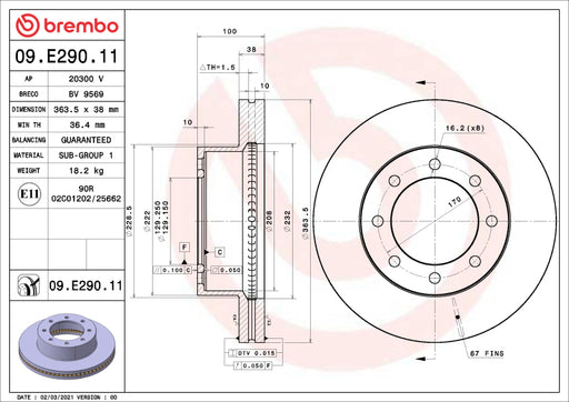 Brembo OE 18-22 Ford F-250 Super Duty/13-15 F-350 Super Duty UV Coated Brake Disc - Front Brembo OE Brake Rotors - OE