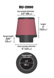 K&N Filter Universal Rubber Filter 3 1/2 inch Flange 5 inch Base 3 1/2 inch Top 4 inch Height K&N Engineering Air Filters - Universal Fit