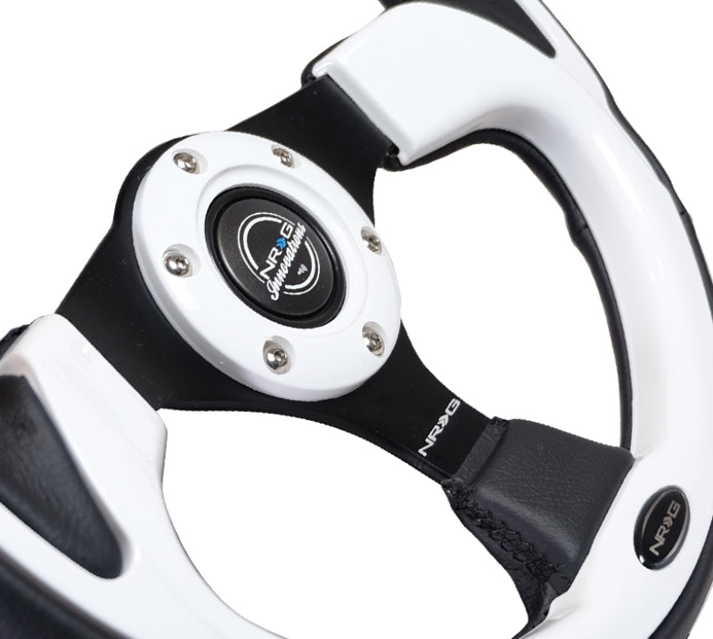 NRG Reinforced Steering Wheel (320mm) Blk w/White Trim & 4mm 3-Spoke NRG Steering Wheels