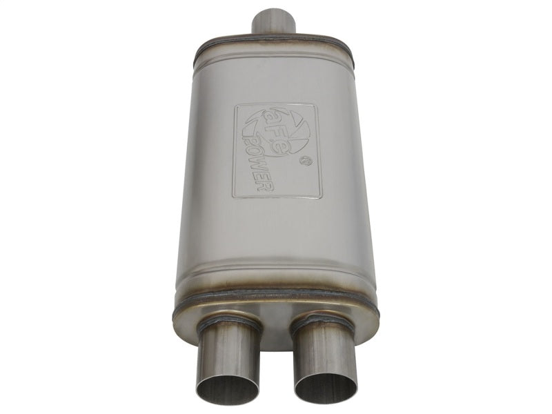 aFe MACHForce XP SS Muffler 2.5in Center Inlet / 2.5in Dual Outlets 18in L x 9in W x 4in H Body aFe Muffler