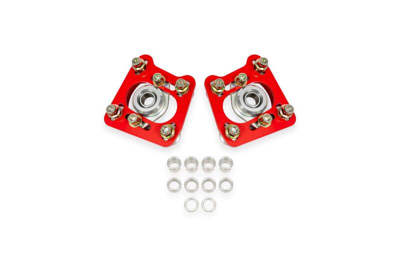 BMR 94-04 Ford Mustang Steel Caster Camber Plates - Red BMR Suspension Shock Mounts & Camber Plates