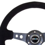 NRG Reinforced Steering Wheel (350mm / 3in. Deep) Blk Suede/Blk Stitch w/Black Circle Cutout Spokes NRG Steering Wheels