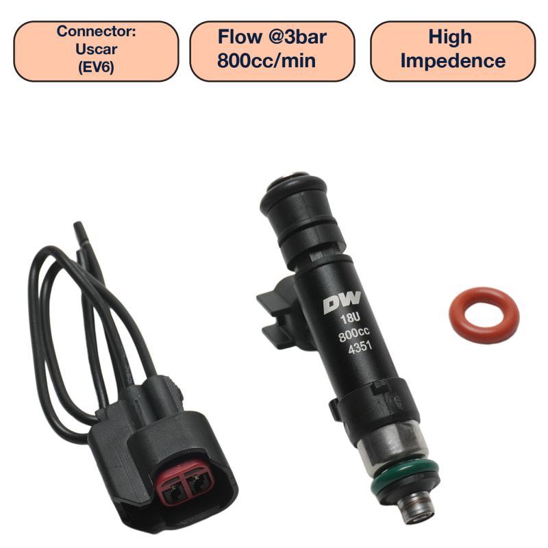 DeatschWerks Universal 800cc Single Fuel Injector / 60mm Length / 14mm O-Ring Seals DeatschWerks Fuel Injectors - Single