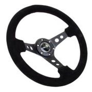 NRG Reinforced Steering Wheel (350mm / 3in. Deep) Blk Suede/Blk Stitch w/Black Circle Cutout Spokes NRG Steering Wheels