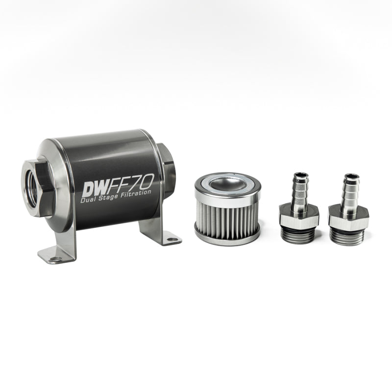 DeatschWerks Stainless Steel 3/8in 10 Micron Universal Inline Fuel Filter Housing Kit (70mm) DeatschWerks Fuel Filters