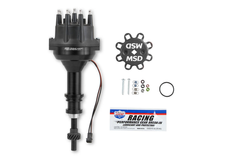 Black Distributor, Ford 351W, Pro-Billet w/Steel Gear MSD Autoparts
