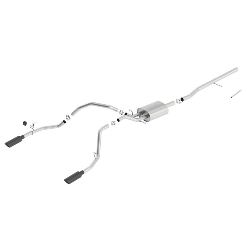 Borla 14 Sierra 1500 C/B S-Type Exh/2.75in Into Dual 2.25in Out 4in Split Rear Exit-Black Chrome 140536BC BORLA EXHAUST