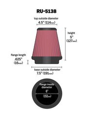 K&N Universal Clamp-On Air Filter 6in FLG / 7-1/2in B / 4-1/2in T / 5in H K&N Engineering Air Filters - Universal Fit