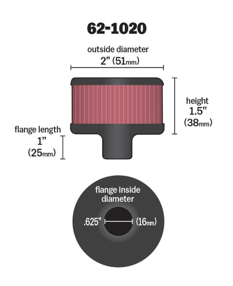 K&N Steel Base Crankcase Vent Filter .625in Vent OD x 2in OD x 1.5in Height K&N Engineering Air Filters - Universal Fit