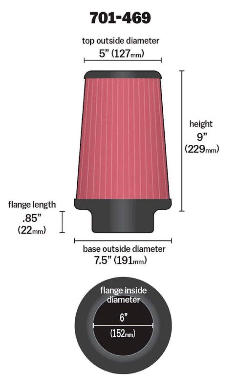 Airaid Universal Air Filter - Cone 6 x 7 1/4 x 5 x 9 Airaid Air Intake Components