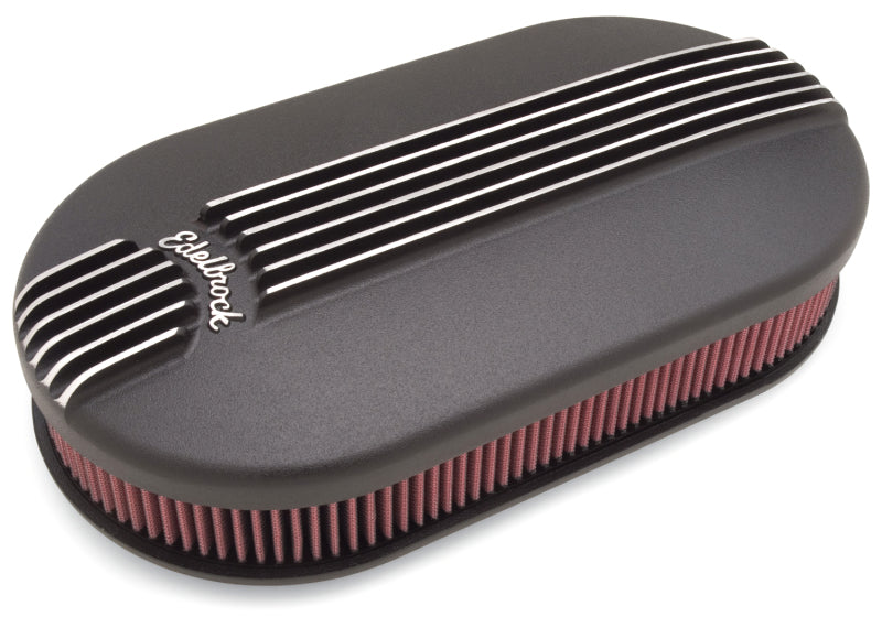 Edelbrock Air Cleaner Classic Series Oval Aluminum 17 5In X 9 35In X 4 45In Dual Carburetor Black Edelbrock Air Filters - Universal Fit