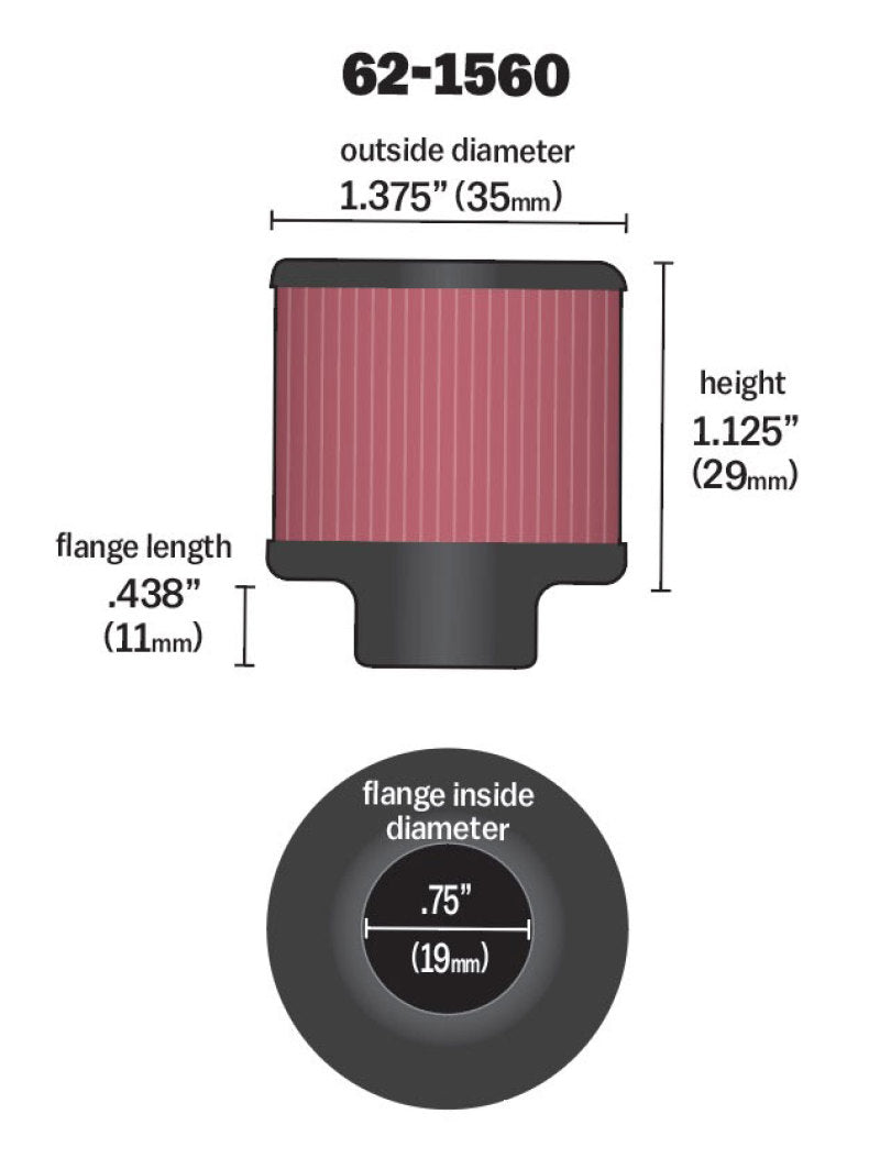 K&N 0.75 inch ID 1.375 inch OD 1.125 inch H Clamp On Crankcase Vent Filter K&N Engineering Air Filters - Universal Fit