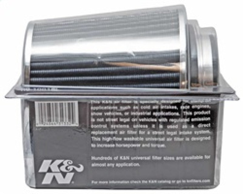 K&N Universal Filter Chrome Round Tapered White - 4in Flange ID x 1.125in Flange Length x 5.5in H K&N Engineering Air Filters - Universal Fit