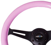NRG Classic Wood Grain Steering Wheel (350mm) Solid Pink Painted Grip w/Black 3-Spoke Center NRG Steering Wheels