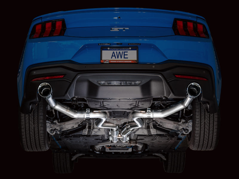 AWE 2024 Ford Mustang GT Fastback S650 RWD Track Edition Cat-Back Exhaust w/ Dual Chrome Silver Tips AWE Tuning Catback