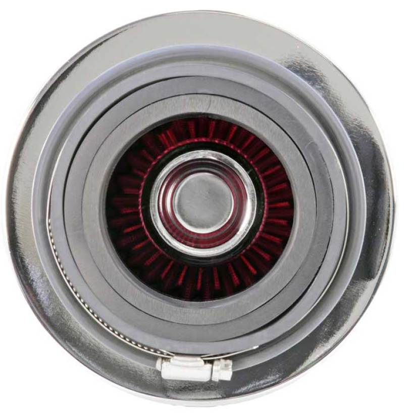 K&N Universal Air Filter Chrome Round Tapered Red - 4in Flange ID x 1.125in Flange Length x 5.5in H K&N Engineering Air Filters - Universal Fit