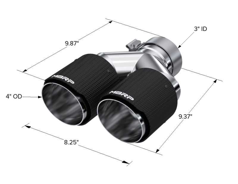 MBRP 3in ID / Dual 4in OD Out Staggered L 9.87in / R 9.37in Dual Wall Carbon Fiber Univ Exhaust Tip MBRP Tips