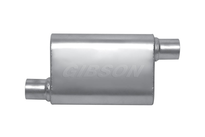 Gibson MWA Superflow Offset/Offset Oval Muffler - 4x9x14in/2.25in Inlet/2.25in Outlet - Stainless Gibson Muffler