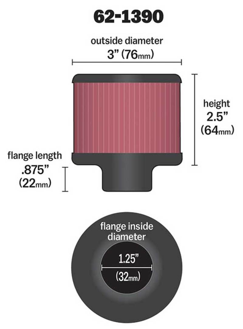 K&N 1.25in Flange ID x 3in OD x 2.5in H Rubber Base Crankcase Vent Filter K&N Engineering Air Filters - Universal Fit