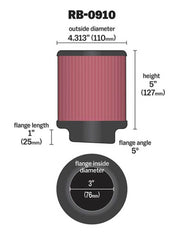 K&N Universal Rubber Filter 3 inch 5 Degree FLG 4 1/2 inch OD 5 inch Height K&N Engineering Air Filters - Universal Fit
