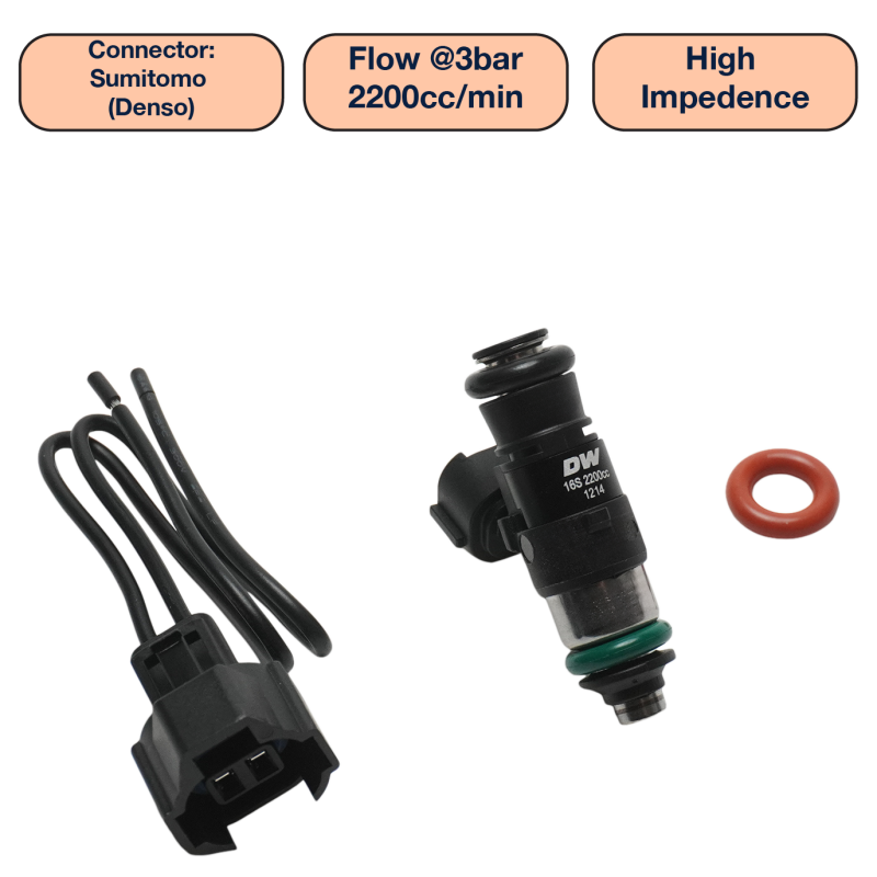 DeatschWerks Universal 2200cc Single Fuel Injector / 34mm Length / 14mm O-Ring Seals DeatschWerks Fuel Injectors - Single