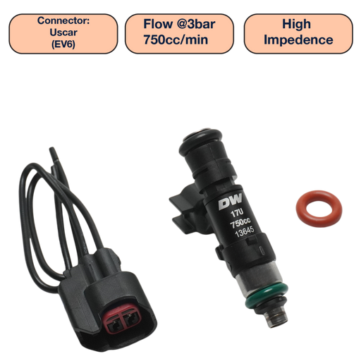 DeatschWerks Universal 750cc Single Fuel Injector / 48mm Length / 14mm O-Ring Seals DeatschWerks Fuel Injectors - Single