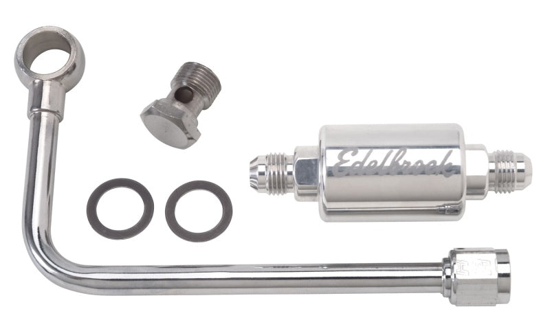 Edelbrock 3/8In Hard Fuel Line w/ -6 B-Nut and Polished Filter Edelbrock Fuel Filters