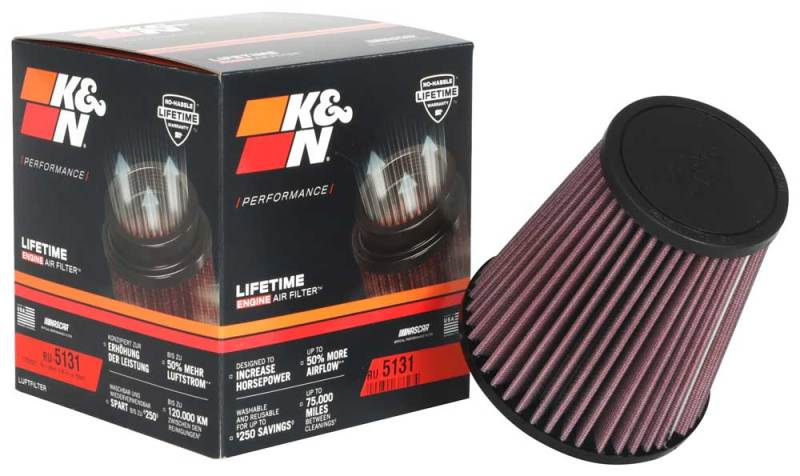 K&N Universal Clamp-On Air Filter 2-3/4in FLG / 5-1/16in B / 3-1/2in T / 5-1/2in H K&N Engineering Air Filters - Universal Fit