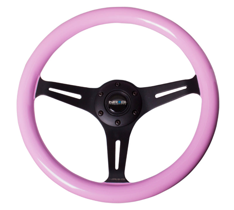 NRG Classic Wood Grain Steering Wheel (350mm) Solid Pink Painted Grip w/Black 3-Spoke Center NRG Steering Wheels