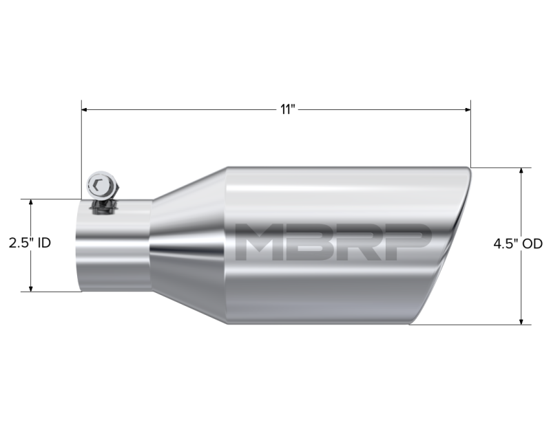 MBRP Universal Tip 4.5 O.D. Angle Rolled End 2.5 Inlet 11in Length - T304 MBRP Steel Tubing
