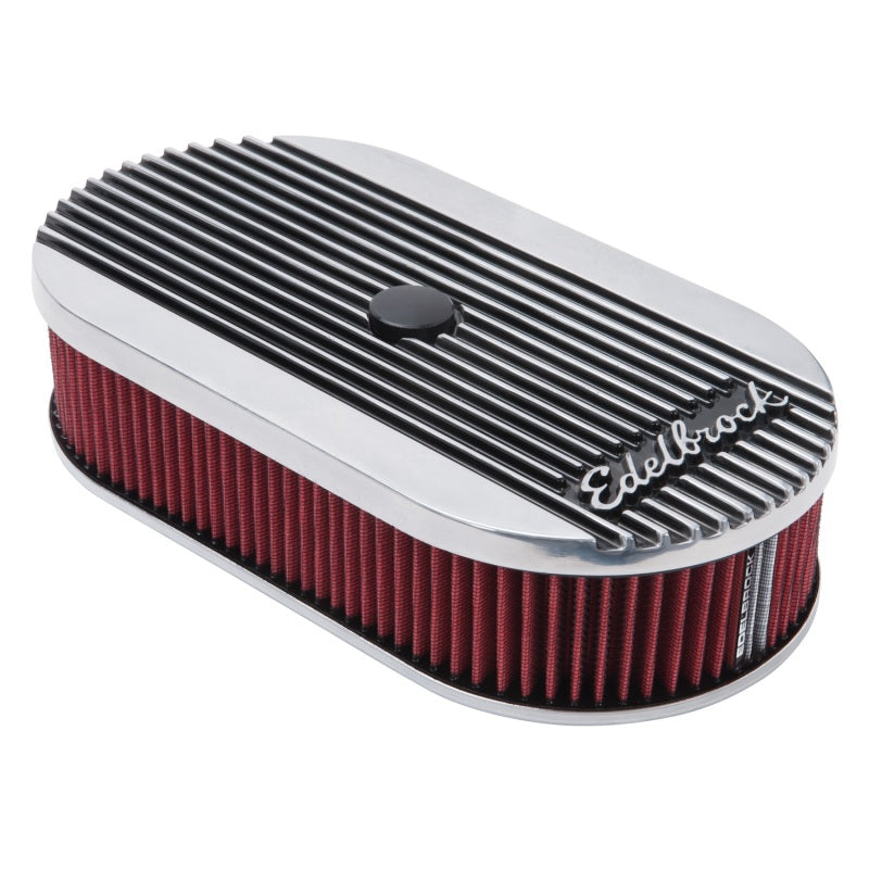 Edelbrock Air Cleaner Elite II Oval Single 4-Bbl Carb 2 5In Red Element Polished Edelbrock Air Filters - Universal Fit