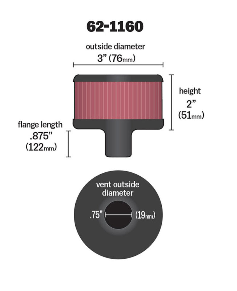 K&N Filter 3/4in Vent 3in Diameter 2in Height K&N Engineering Air Filters - Universal Fit