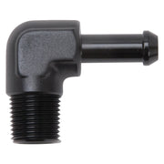 Edelbrock Hose End 90-Deg 3/8In NPT to 3/8In Barb Black Anodize Edelbrock Fittings