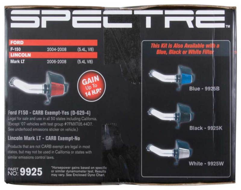 Spectre 04-08 Ford F150 V8-5.4L F/I Air Intake Kit - Clear Anodized w/Red Filter Spectre Cold Air Intakes