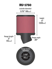 K&N Filter Universal Rubber Round Straight Filter 20 Deg Angled 2-7/16in Flange 3-3/4in OD 4in H K&N Engineering Air Filters - Universal Fit