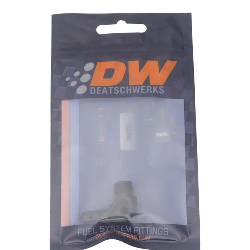 DeatschWerks Metric M12 to 3/8in Hose Barb 90-Degree Fitting w/ Venturi Port - Anodized Matte Black DeatschWerks Fittings