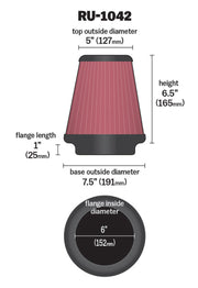 K&N Universal Clamp-On Air Filter 6in FLG / 7-1/2in B / 5in T / 6-1/2in H K&N Engineering Air Filters - Universal Fit