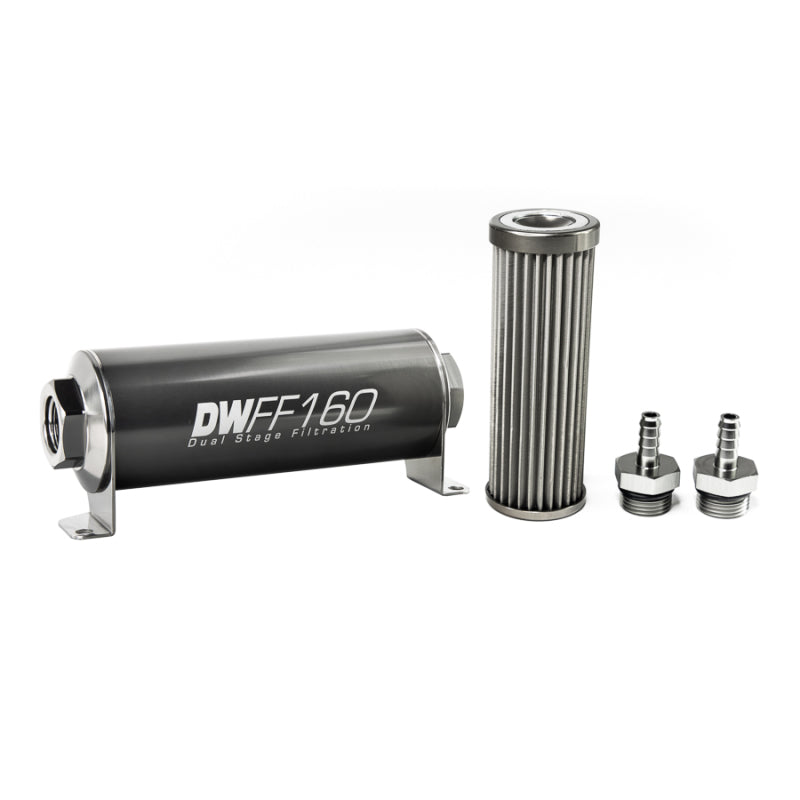 DeatschWerks Stainless Steel 5/16in 40 Micron Universal Inline Fuel Filter Housing Kit (160mm) DeatschWerks Fuel Filters
