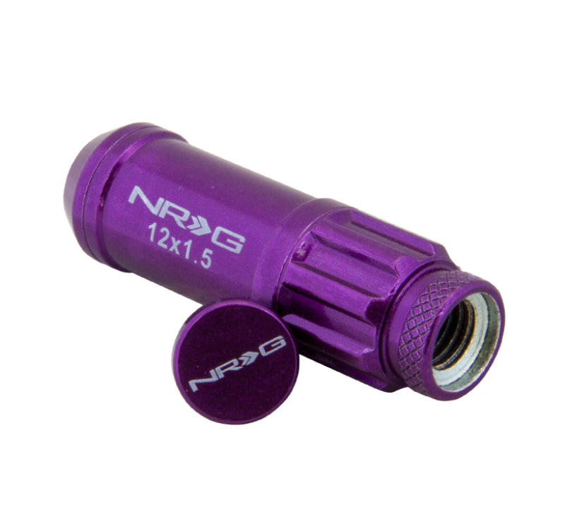 NRG 700 Series M12 X 1.5 Steel Lug Nut w/Dust Cap Cover Set 21 Pc w/Locks & Lock Socket - Purple NRG Lug Nuts