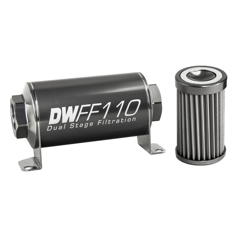 DeatschWerks Stainless Steel 8AN 40 Micron Universal Inline Fuel Filter Housing Kit (110mm) DeatschWerks Fuel Filters