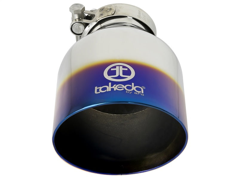 aFe Takeda 304 Stainless Steel Clamp-On Exhaust Tip 2.5in. Inlet / 4.5in. Outlet - Blue Flame aFe Tips