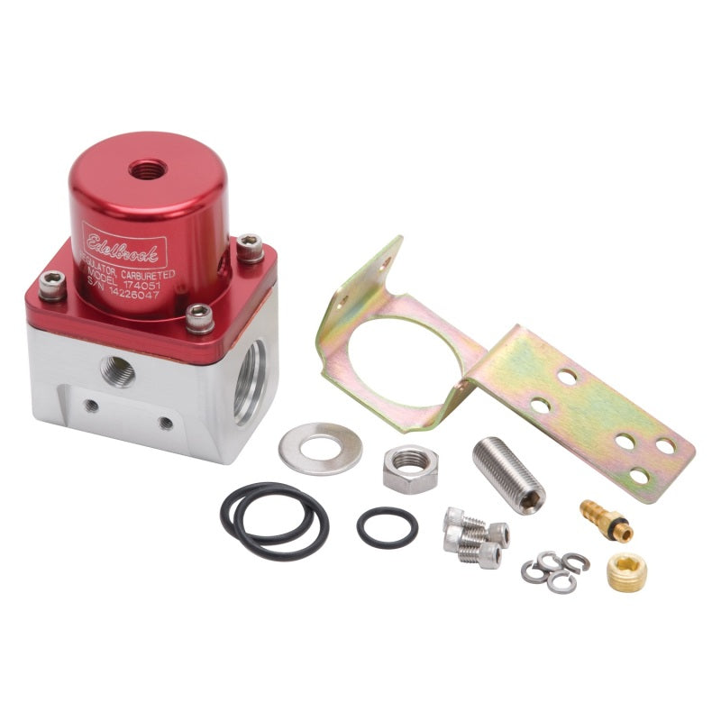 Edelbrock Fuel Pressure Regulator Carbureted 180 GPH 5-10 PSI -10 In/Out -6 Return Red/Clear Edelbrock Fuel Pressure Regulators