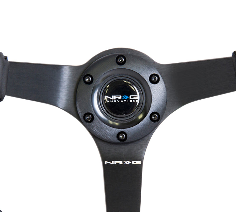 NRG Reinforced Steering Wheel (350mm / 3in. Deep) Bk Leather w/Bk BBall Stitch (Odi Bakchis Edition) NRG Steering Wheels