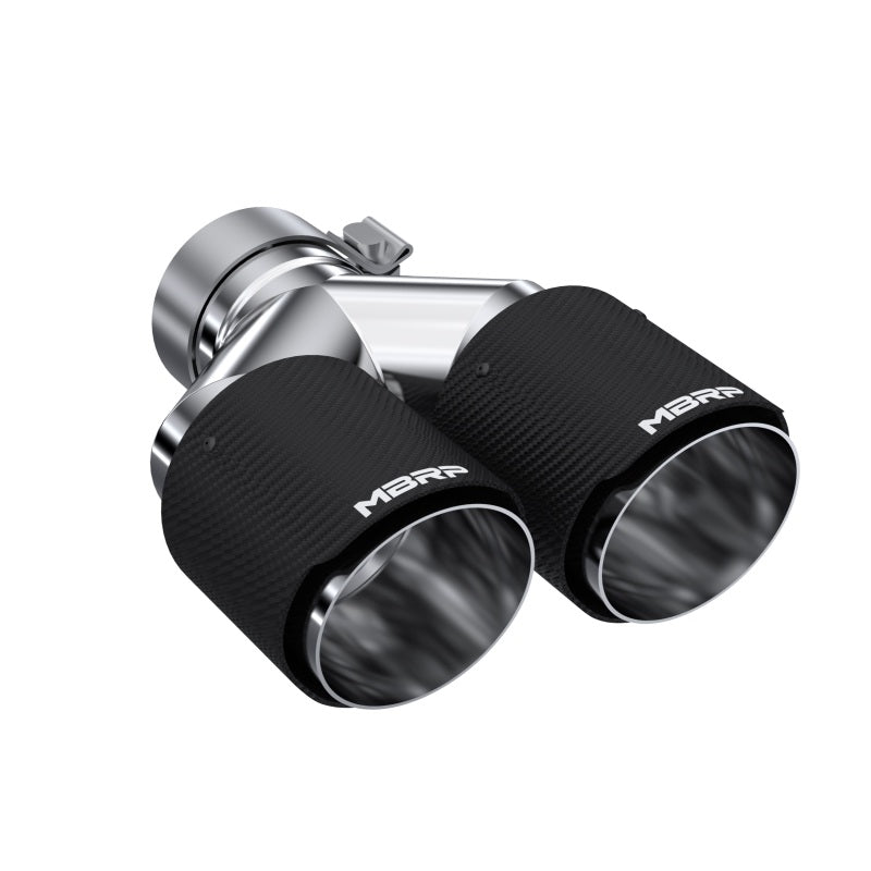 MBRP 3in ID / Dual 4in OD Out Staggered L 9.37in / R 9.87in Dual Wall Carbon Fiber Univ Exhaust Tip MBRP Tips
