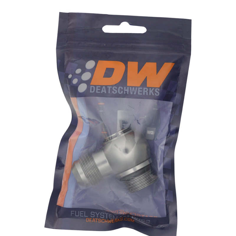 DeatschWerks 10AN ORB Male to 10AN Male Flare Low Profile 90-Degree Swivel - Anodized DW Titanium DeatschWerks Fittings