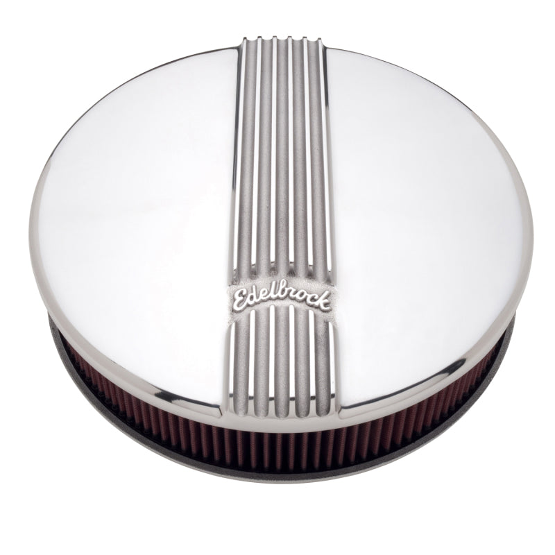 Edelbrock Air Cleaner Classic Series Round Aluminum Top Cloth Element 14In Dia X 3 9In Polished Edelbrock Air Filters - Universal Fit