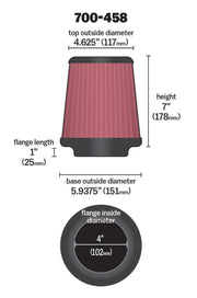 Airaid Universal Air Filter - Cone 4 x 7 x 4 5/8 x 7 w/ Short Flange Airaid Air Intake Components
